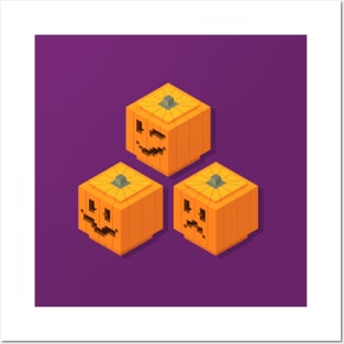 Isometric Pixel Art Pumpkins Posters and Art